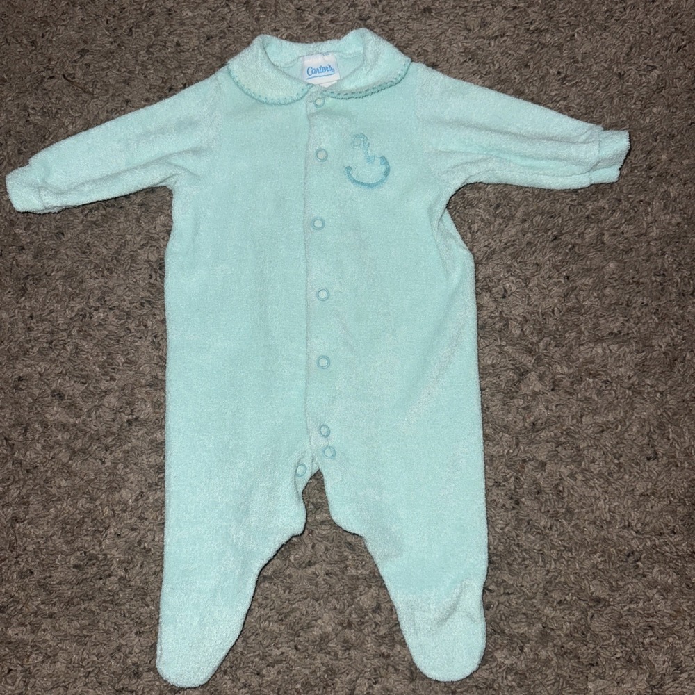 Vintage Carter's TerryCloth Baby Boys Sleeper w/ Rocking Horse 0-3 Months